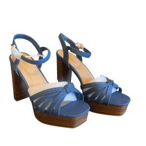 WOMEN'S open toe denim platform heels - size 8.5